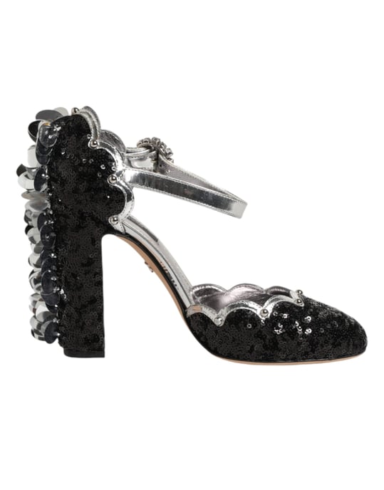 Sandalias con Tacón de Tobillo Negros con Lentejuelas de Dolce & Gabbana - Image 2