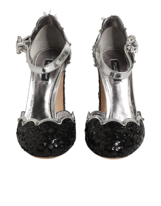 Sandalias con Tacón de Tobillo Negros con Lentejuelas de Dolce & Gabbana - Image 3