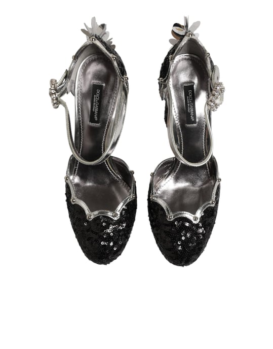 Sandalias con Tacón de Tobillo Negros con Lentejuelas de Dolce & Gabbana - Image 4