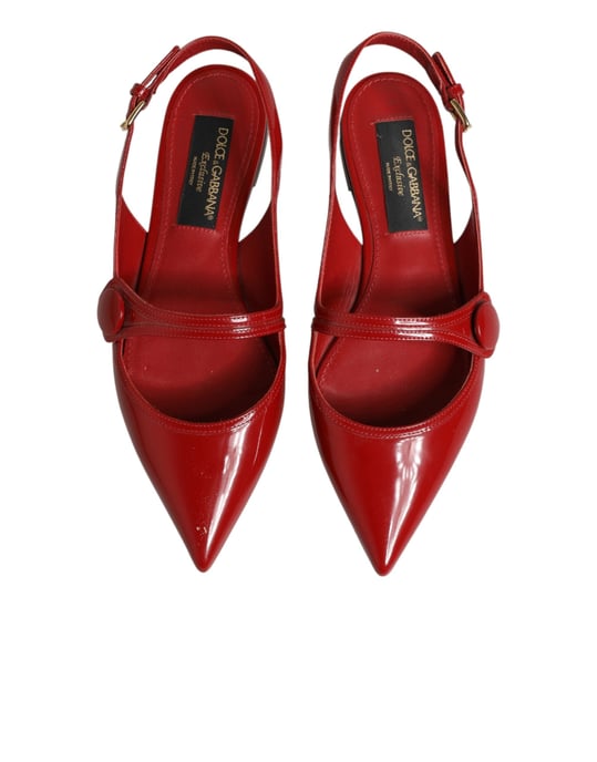 Sandalias planas de piel roja Dolce & Gabbana con tiras traseras - Image 4