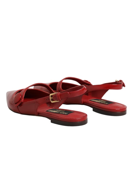 Sandalias planas de piel roja Dolce & Gabbana con tiras traseras - Image 6