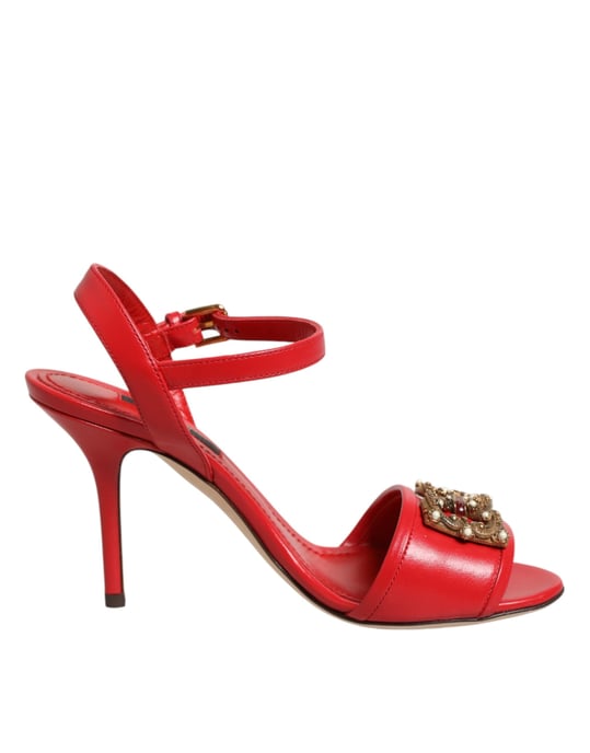 Sandalias de Tacón de Cuero Rojo DG AMORE de Dolce & Gabbana - Image 1