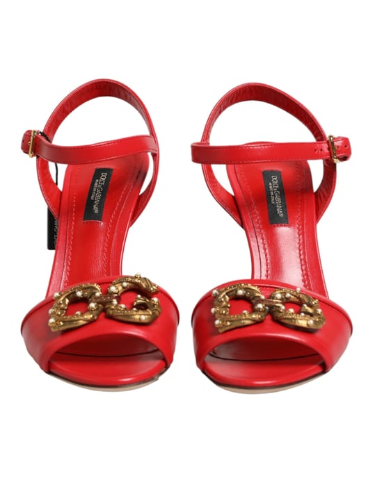 Sandalias de Tacón de Cuero Rojo DG AMORE de Dolce & Gabbana - Image 3