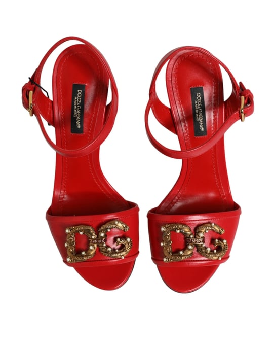 Sandalias de Tacón de Cuero Rojo DG AMORE de Dolce & Gabbana - Image 4