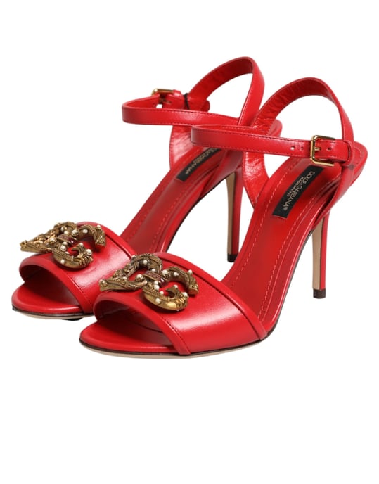 Sandalias de Tacón de Cuero Rojo DG AMORE de Dolce & Gabbana - Image 5