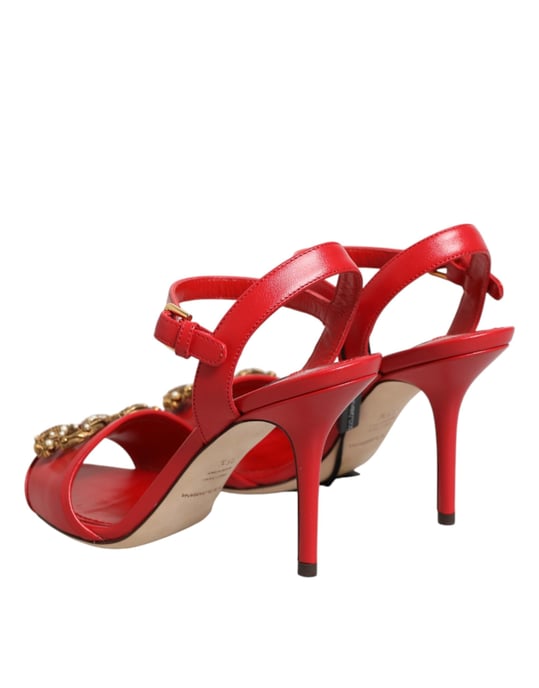 Sandalias de Tacón de Cuero Rojo DG AMORE de Dolce & Gabbana - Image 6
