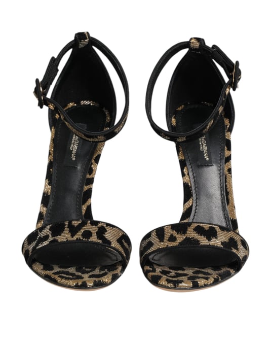 Sandalias de tacón con correa al tobillo Leopardo Dorado de Dolce & Gabbana - Image 3