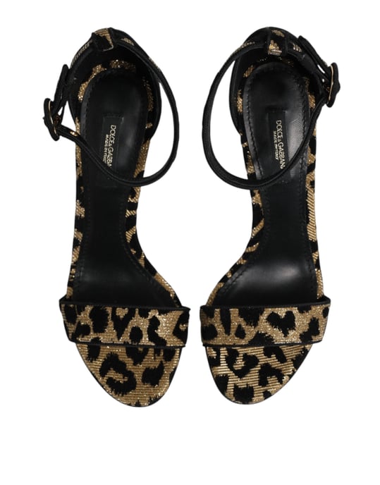 Sandalias de tacón con correa al tobillo Leopardo Dorado de Dolce & Gabbana - Image 4