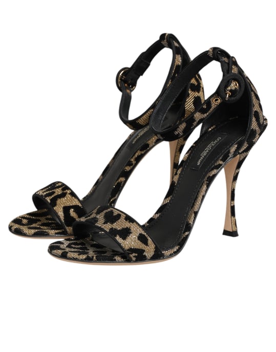 Sandalias de tacón con correa al tobillo Leopardo Dorado de Dolce & Gabbana - Image 5
