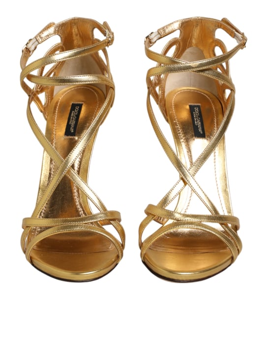 Sandalias de tacón Keira de cuero dorado de Dolce & Gabbana - Image 3