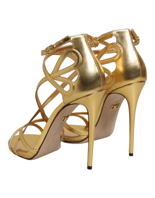 Sandalias de tacón Keira de cuero dorado de Dolce & Gabbana - Image 6