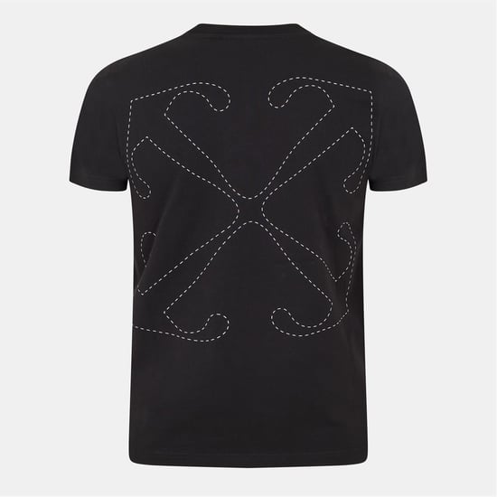 Camiseta de Hombre Off White Stitch Ajustada de Cuello Redondo y Manga Corta en Negro-Blanco - Image 1