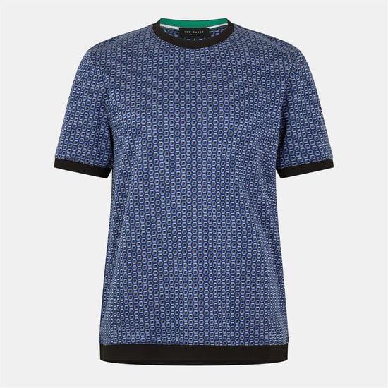 Camiseta de cuello redondo de fit regular para hombre con estampado geográfico de Ted Baker en azul oscuro - Image 1