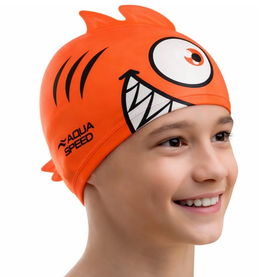 Gorro de baño con diseño de piraña para niños y niñas | Gorro de silicone 3D fácil de ajustar - Image 3