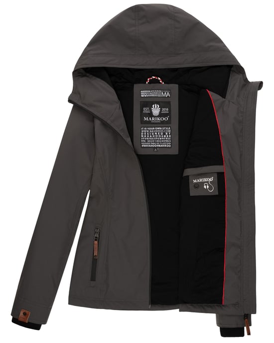 Marikoo Chaqueta ligera entretiempo mujer resistente al agua y al viento con capucha antracita - Image 6