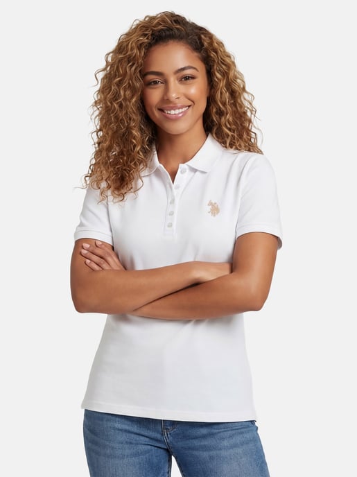 U.S. POLO ASSN. Camiseta polo femenina de manga corta hecha de elastano de algodón - Image 5