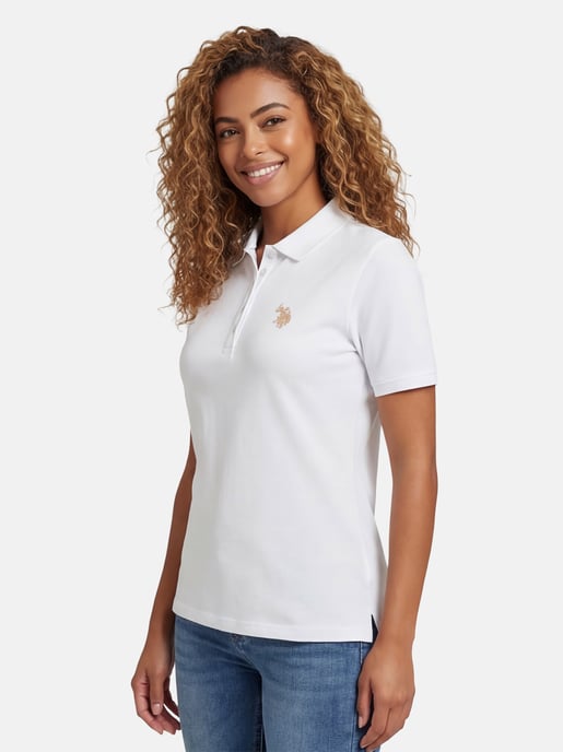 U.S. POLO ASSN. Camiseta polo femenina de manga corta hecha de elastano de algodón - Image 6