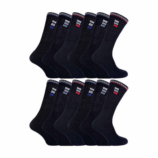 12 Pares de Calcetines Deportivos de Algodón para Hombre con Rayas Retro en Blanco y Negro - Image 1