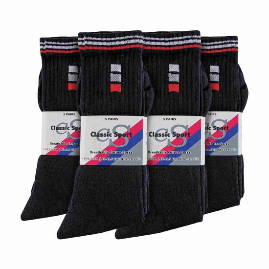12 Pares de Calcetines Deportivos de Algodón para Hombre con Rayas Retro en Blanco y Negro - Image 2