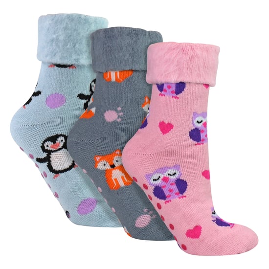 Pack de 3 pares de calcetines de cama para mujeres con antideslizante | Calcetines cepillados con patrón de animales adorables - Image 1