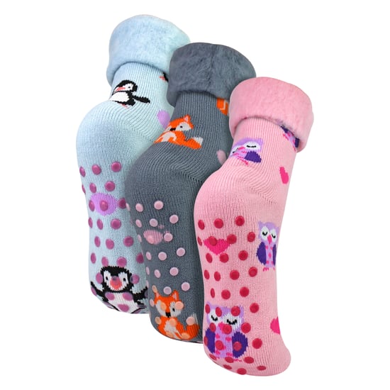 Pack de 3 pares de calcetines de cama para mujeres con antideslizante | Calcetines cepillados con patrón de animales adorables - Image 2