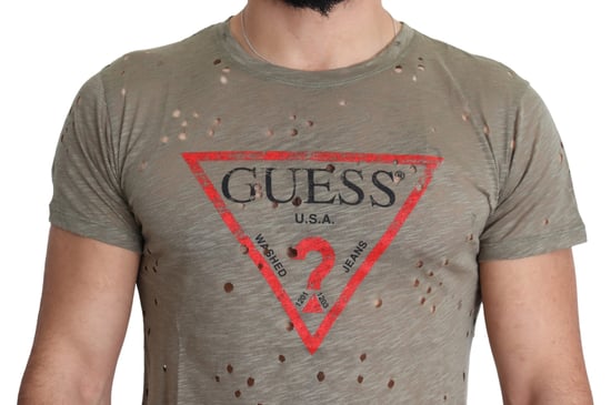 Camiseta de hombre casual perforada de algodón stretch con estampado de logo en marrón de Guess - Image 3