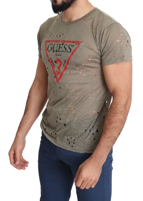 Camiseta de hombre casual perforada de algodón stretch con estampado de logo en marrón de Guess - Image 4