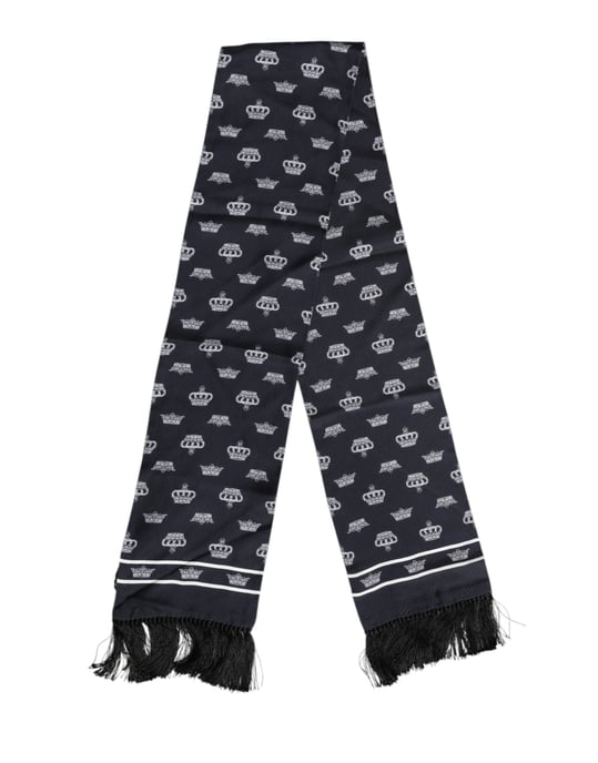 Foulard de seda negra con flecos de corona para hombre de Dolce & Gabbana - Image 2