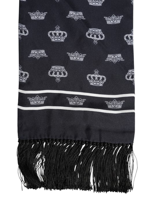 Foulard de seda negra con flecos de corona para hombre de Dolce & Gabbana - Image 3