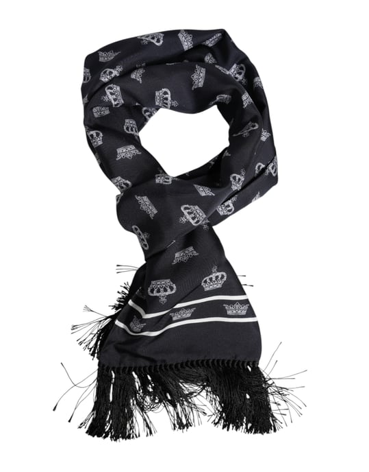 Foulard de seda negra con flecos de corona para hombre de Dolce & Gabbana - Image 4