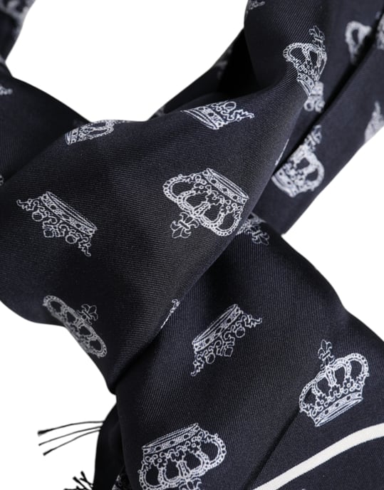 Foulard de seda negra con flecos de corona para hombre de Dolce & Gabbana - Image 5