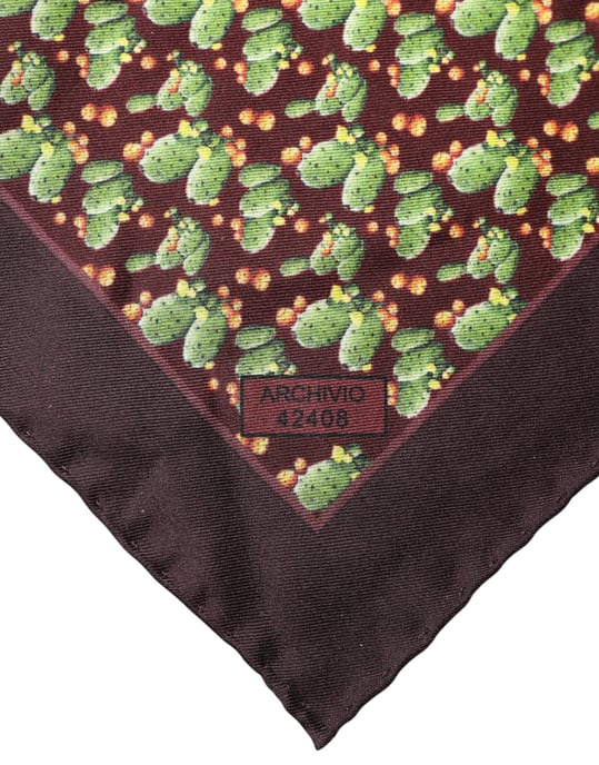 Pañuelo cuadrado de seda con estampado de cactus marrón de Dolce & Gabbana - Image 3