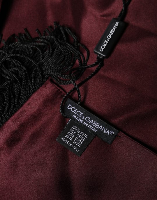 Dolce & Gabbana Foulard de Seda Satén Burdeos con Flecos - Image 4