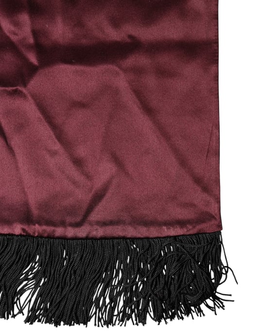 Dolce & Gabbana Foulard de Seda Satén Burdeos con Flecos - Image 5