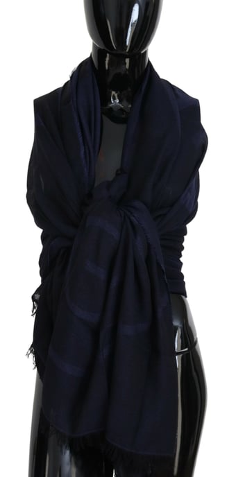 Bufanda de lana azul oscuro GF Ferre con flecos para cuello - Image 1