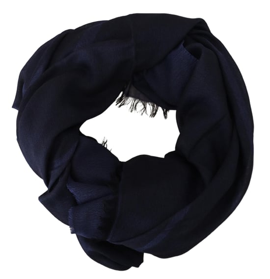 Bufanda de lana azul oscuro GF Ferre con flecos para cuello - Image 2