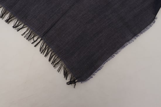 Bufanda de lana azul oscuro GF Ferre con flecos para cuello - Image 3