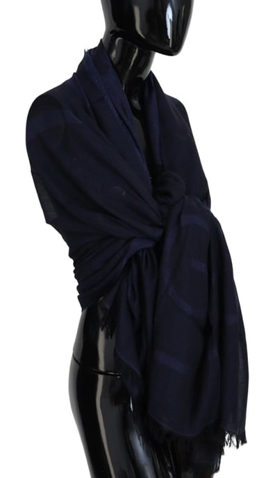 Bufanda de lana azul oscuro GF Ferre con flecos para cuello - Image 4