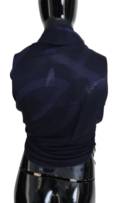 Bufanda de lana azul oscuro GF Ferre con flecos para cuello - Image 5