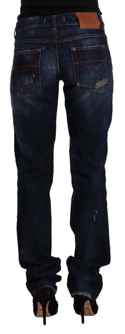 Jeans rectos de algodón denim de media cintura en azul oscuro lavado GF Ferre - Image 3