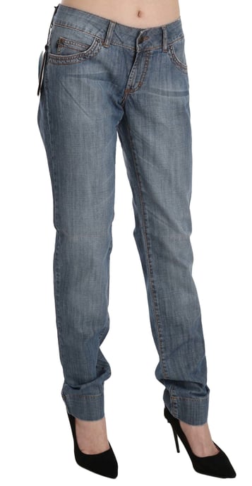 Pantalones de mezclilla ajustados de tiro bajo en algodón azul lavado Just Cavalli - Image 2