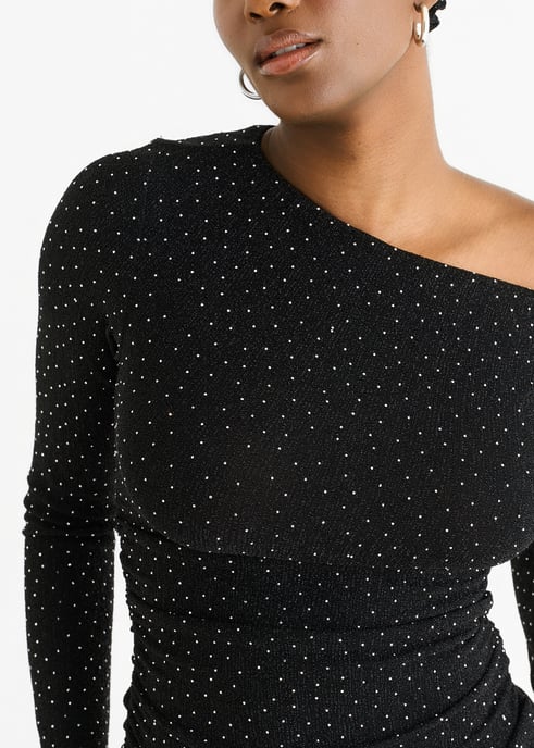 Top negro con cuello en V y detalles de diamantes - Image 2