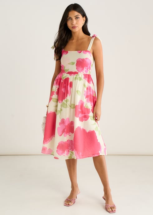 Vestido midi con tirantes y estampado floral rosa - Image 1