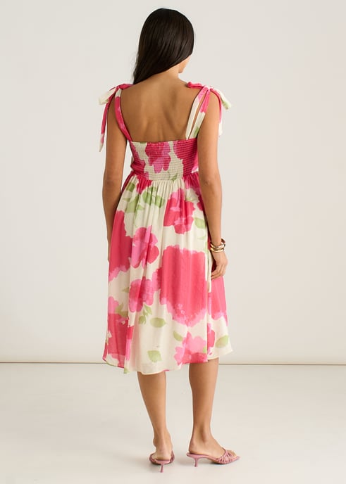 Vestido midi con tirantes y estampado floral rosa - Image 4