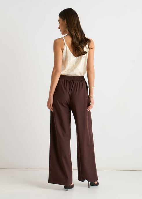 Pantalones anchos de mezcla de lino marrón - Image 4
