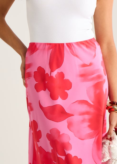 Falda larga evasé con estampado floral en acuarela rosa - Image 2