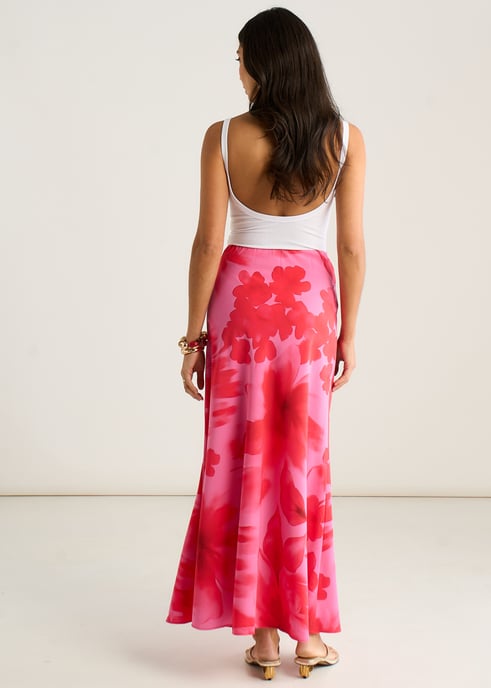 Falda larga evasé con estampado floral en acuarela rosa - Image 4