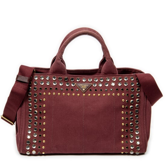 Prada Medium Rhinestone Canapa Tote en Borgoña Lienzo - Image 1