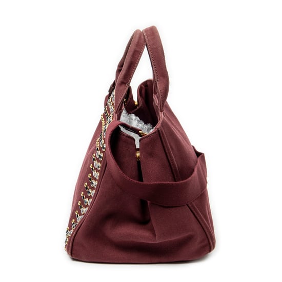 Prada Medium Rhinestone Canapa Tote en Borgoña Lienzo - Image 3