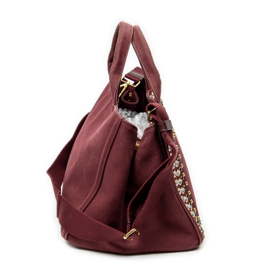 Prada Medium Rhinestone Canapa Tote en Borgoña Lienzo - Image 4
